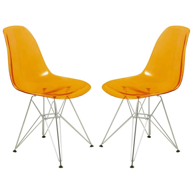 Cresco Transparent Acrylic Chairs with Chrome Eiffel Legs - Modern Dining Chairs for Kitchen Dining Room Home Office Set of 2