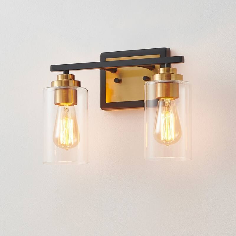 KAWOTI Black & Gold Bathroom Vanity Light with Clear Glass Shade