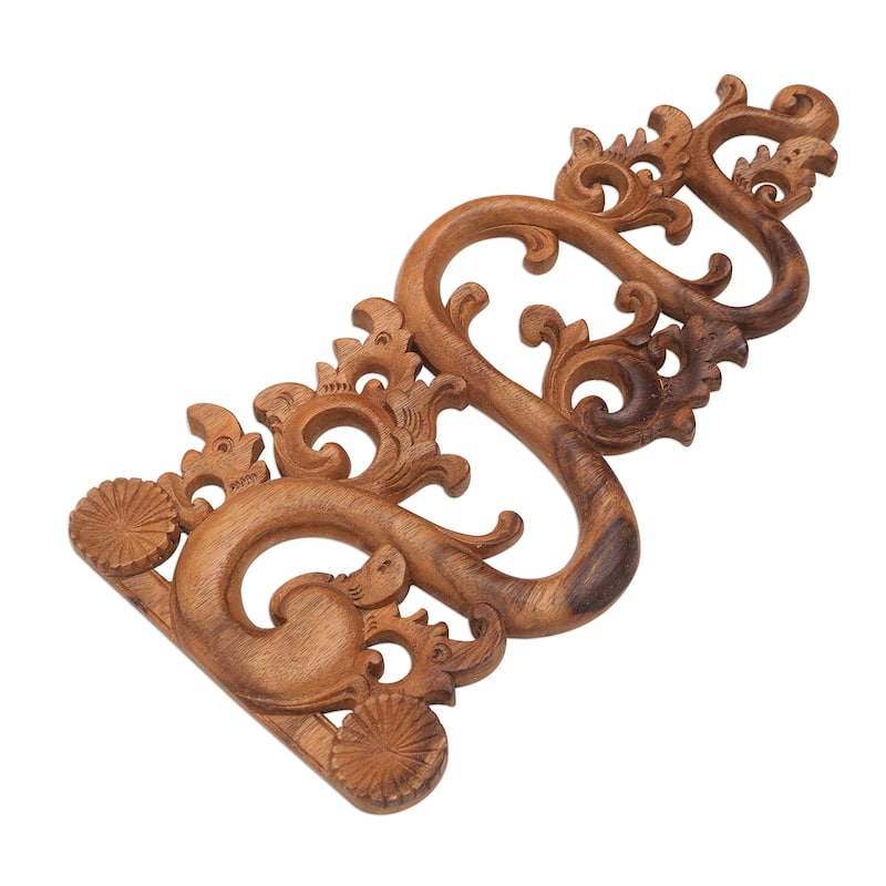 Novica Handmade Balinese Fire Wood Relief Panel