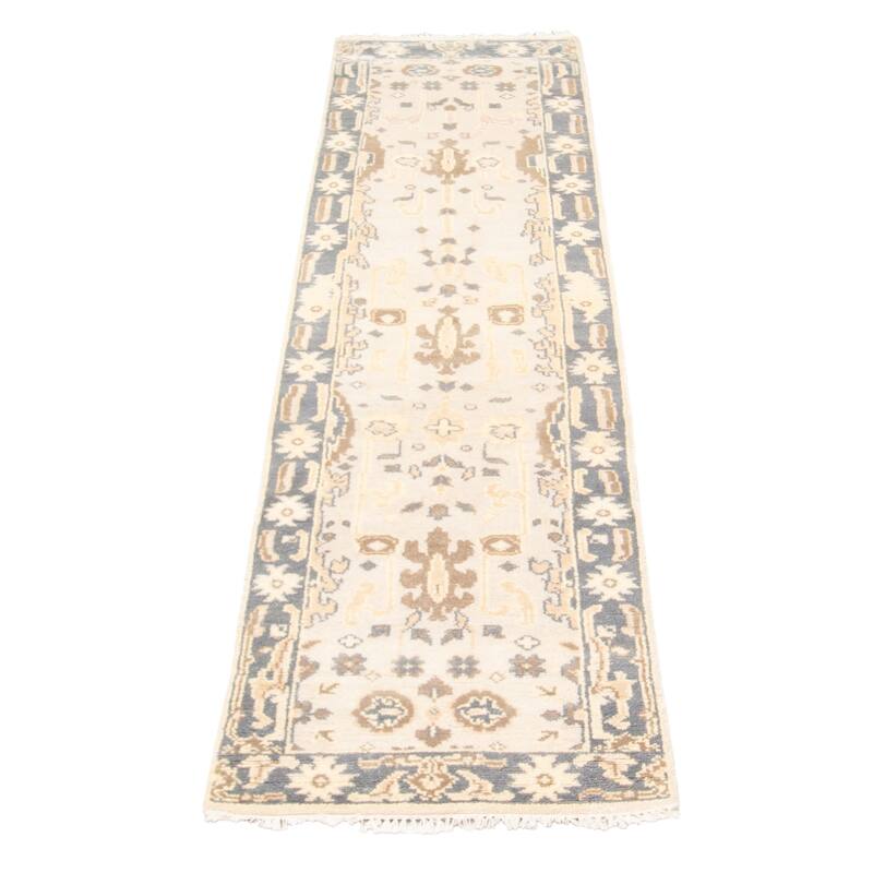ECARPETGALLERY Hand-knotted Royal Oushak Grey Tip Wool Rug - 2'7 x 9'9