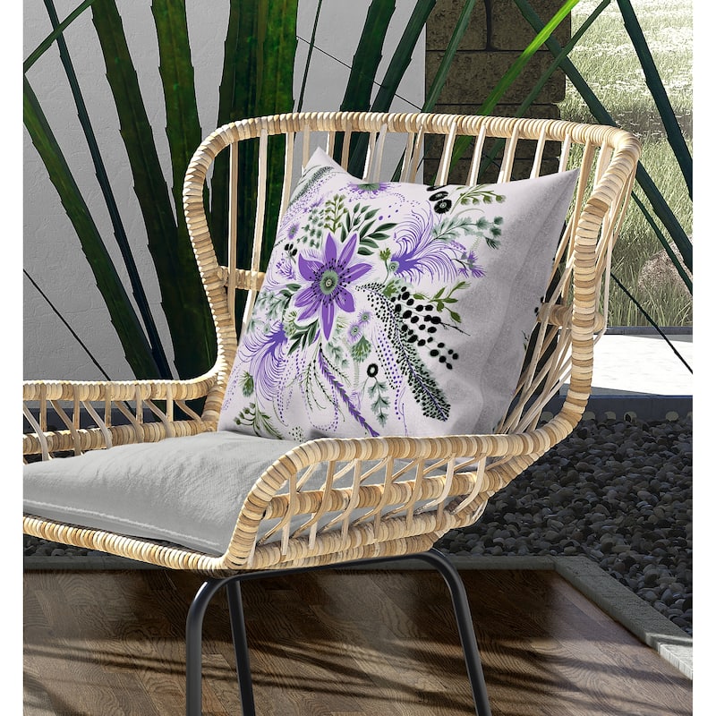 Enchanting Bouquet Indoor/Outdoor Reversible Throw Pillow Purple and Green