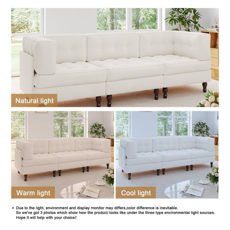 98"W Modular Upholstered Corduroy Sectional Sofa for Living Room