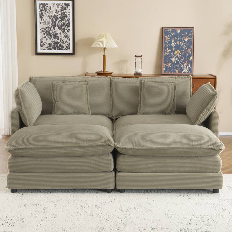 Modern Modular Sectional Sofa with Movable Ottoman and Deep Cushions and Storage Pockets for Small Space Living Room