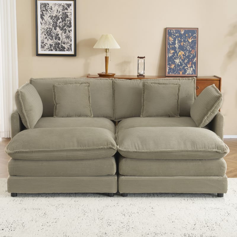 Roomfitters Modern Corduroy L-Shape Sectional Sofa with Side Storage Pockets for Living Room Comfort and Style