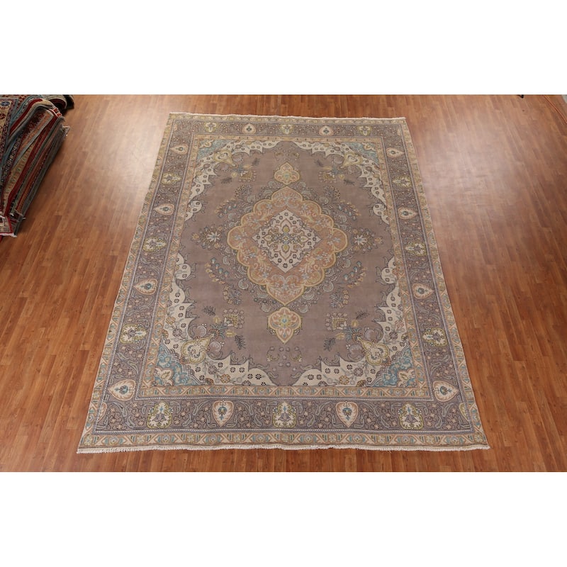Over-Dyed Tabriz Persian Vintage Large Rug Hand-Knotted Wool Carpet - 9'8" x 13'2"