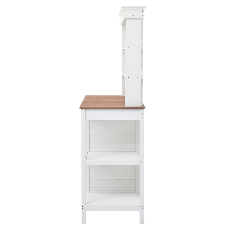 Roomfitters 66" Farmhouse Outdoor Potting Bench Table with 2 Drawers, Cabinet and Open Shelves