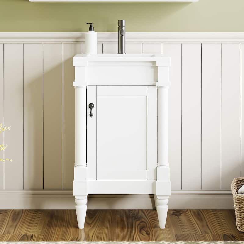 Freestanding Small-Space Cabinet with a Single Sink and Adjustable Shelf, 18" Modern Bathroom Vanity with Sink & Storage - White