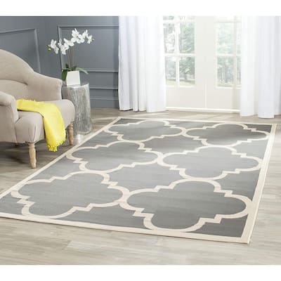 Area Rug 9x12 Grey Beige Moroccan Trellis Non-Shedding Washable Indoor Outdoor Rug - 144 x 107