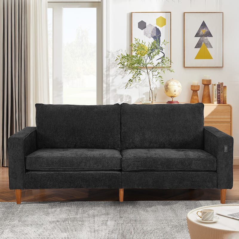82.7" Sofas for Living Room, Comfy Love Seat Couches, Corduroy Loveseat Sofa,, Easy Assembly with USB - Black