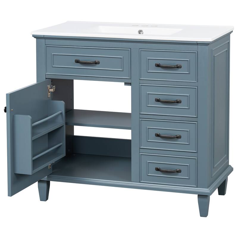 Roomfitters 36" Bathroom Vanity with Sink, Solid Wood Frame, 2 Flip Drawers & Soft-Close Cabinet with Door Rack