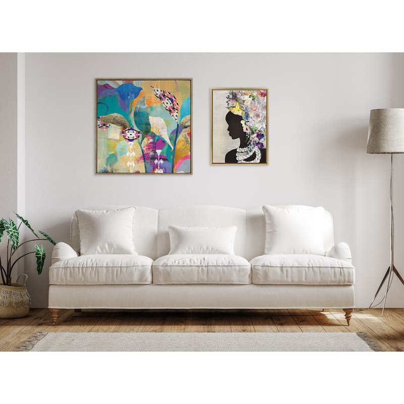 Kate and Laurel Sylvie Abstract Flower Love Framed Canvas by Nikki Chu