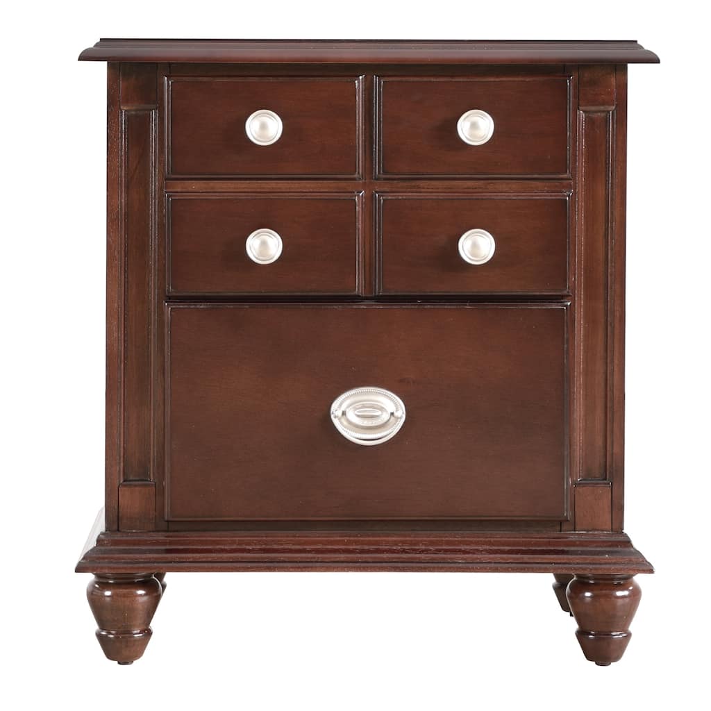 5-Drawer Wooden Nightstand - 27" - Dark Brown