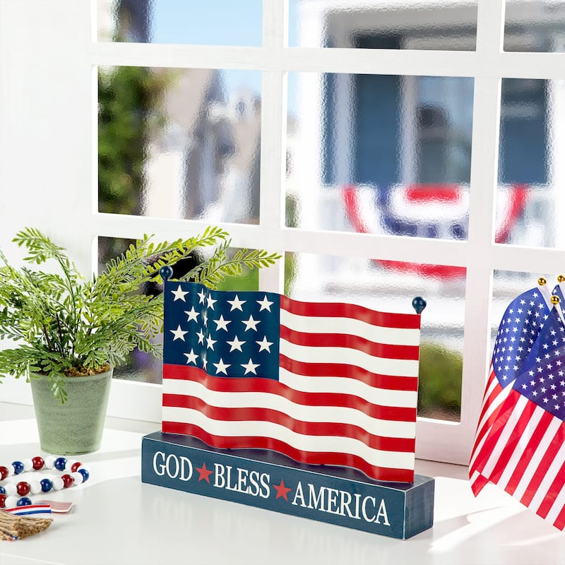 Glitzhome Patriotic Americana Flag USA Table Decor