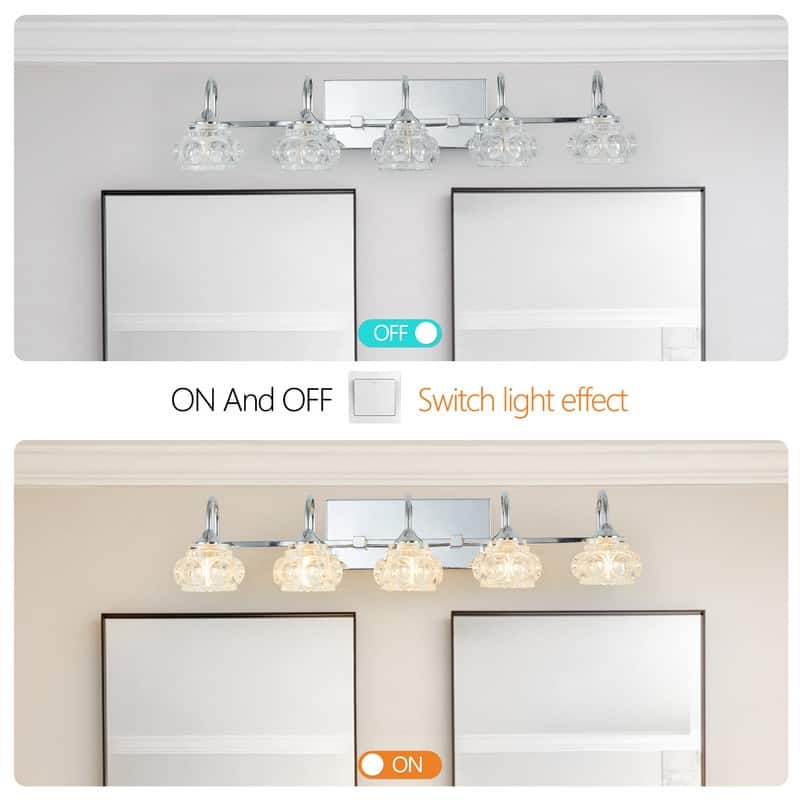 Vintage-Inspired 4-Light Vanity Fixture - Brushed Nickel Frame with Crystal Clear Glass Shades (Bulbs Not Included)