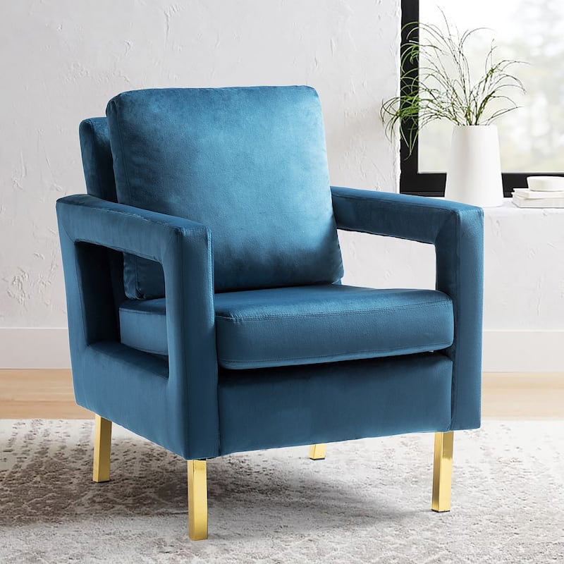 Valentina Comfy Accent Armchair with Golden Metal Legs and Removable Cushions by HULALA HOME