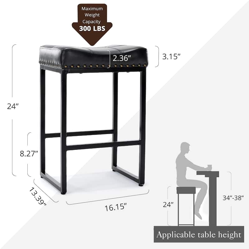 Counter Bar Stools 24" Square Saddle Barstools Set of 3, Modern Backless Faux Leather Counter Stool for Kitchen Island