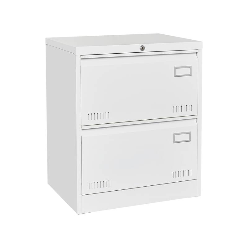 Anmytek White 2 Drawer Locking File Cabinet with File Bars Home Office Storage Metal