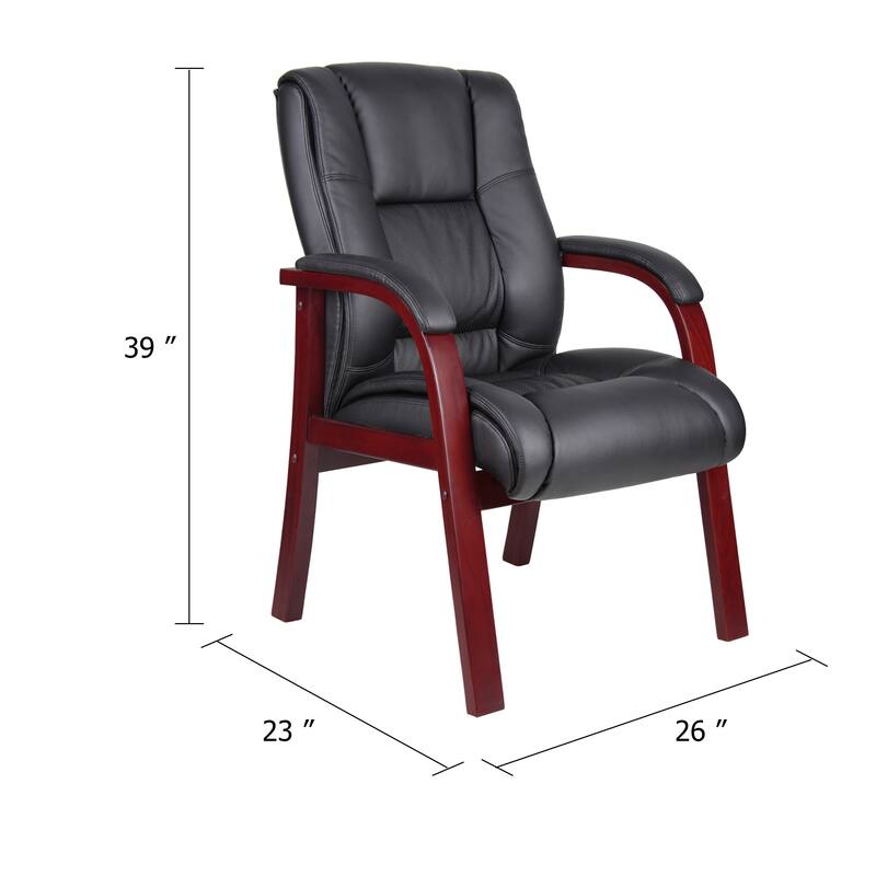 Aria Guest Armchair with Mahogany Brown Wood Finish, Black Vinyl