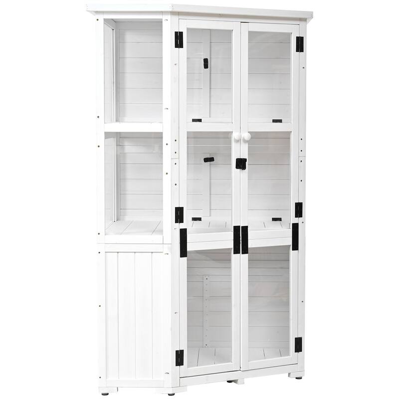 Outdoor Wood Weatherproof Tool Storage Cabinet Shed, Mini Greenhouse