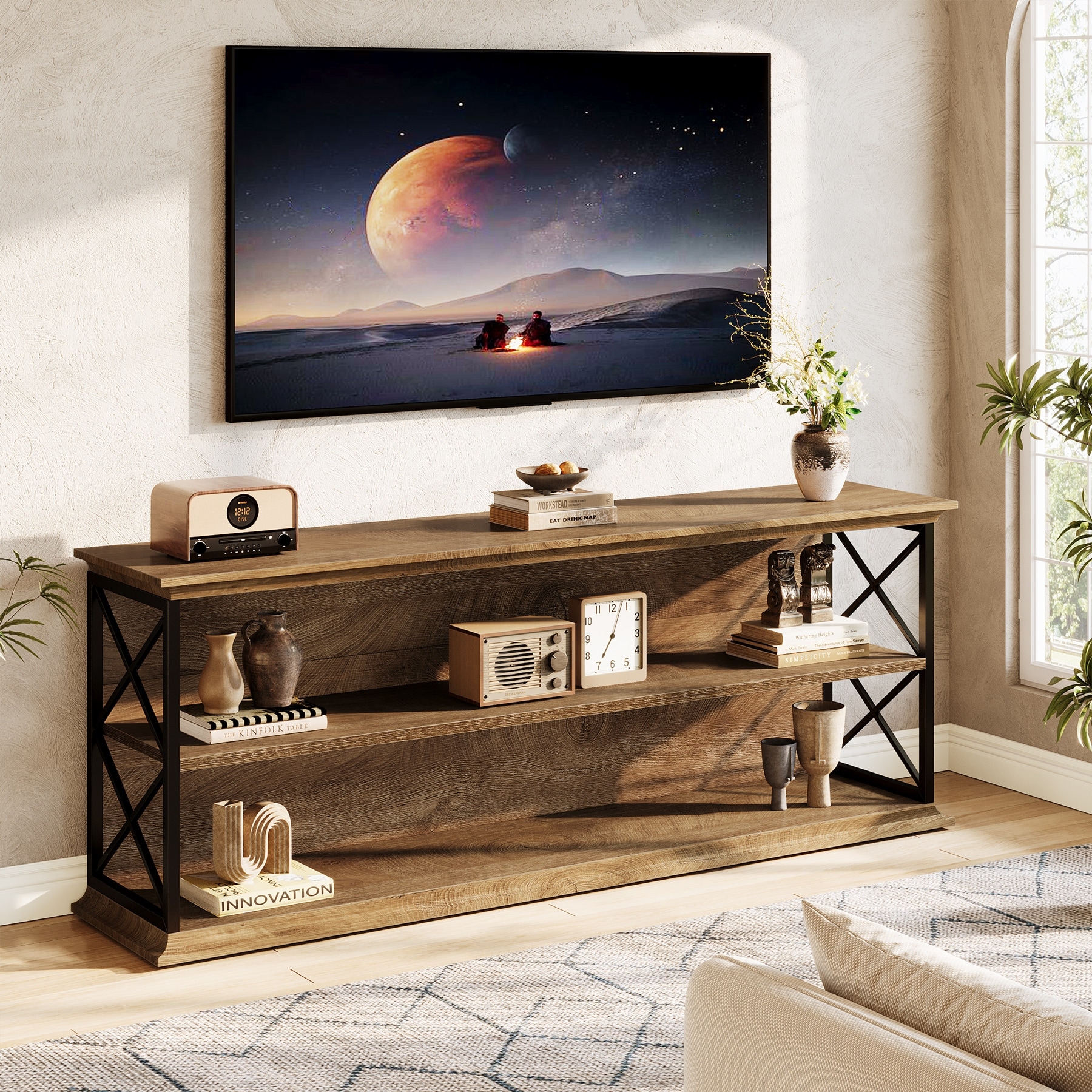 Industrial TV Stand for 75-Inch TVs, 63-Inch Entertainment Center
