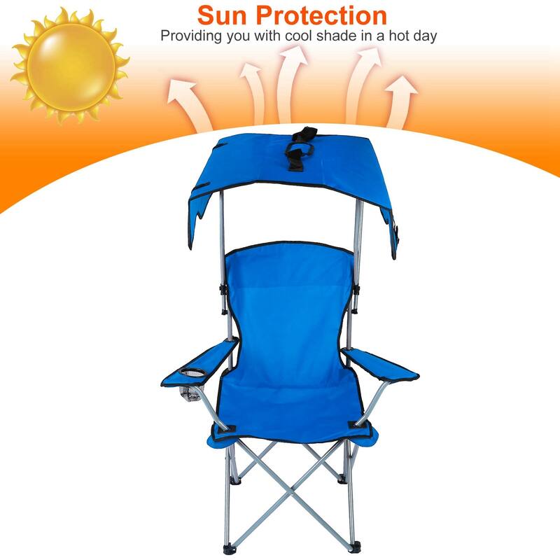 Foldable Beach Canopy Chair With Sun Shade Cup Holder 330LBS