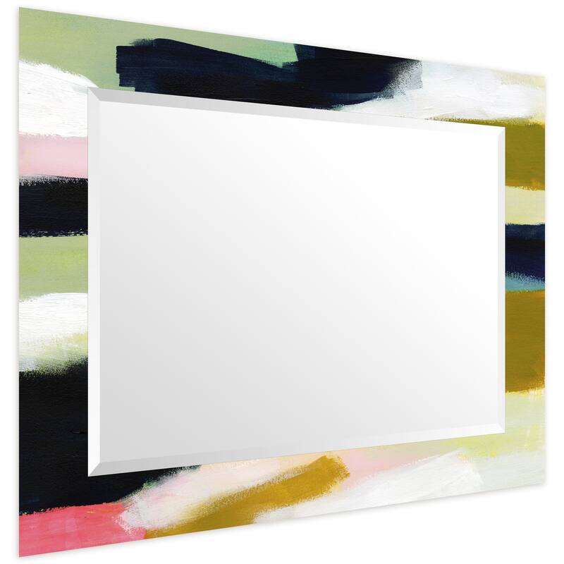 Sunder Rectangular Beveled Wall Mirror on Free Floating Printed Tempered Glass