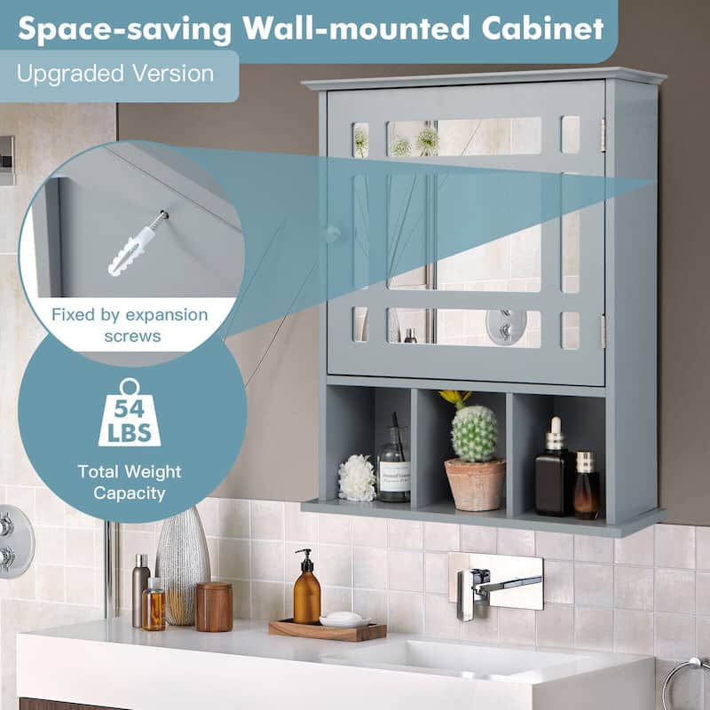 Gymax Mirrored Medicine Cabinet Bathroom Wall Mounted Storage