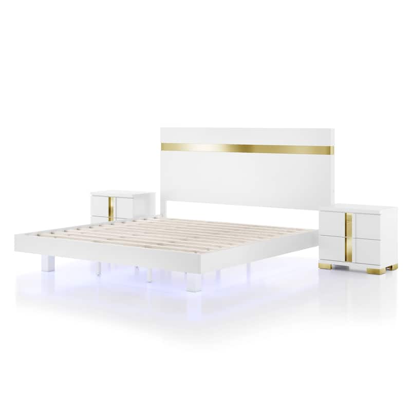 Furniture of America Halifax Modern 3-Piece Wood Platform Bedroom Set with Underbed LED