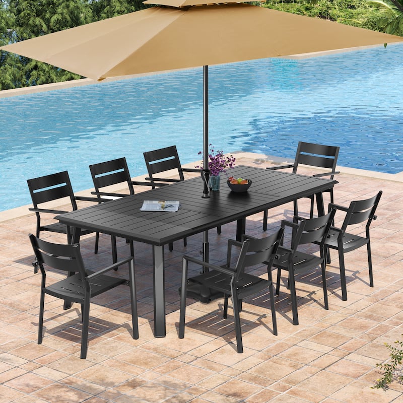 Pellebant Outdoor Aluminum Dining Table with Umbrella Hole for 6-8 Person