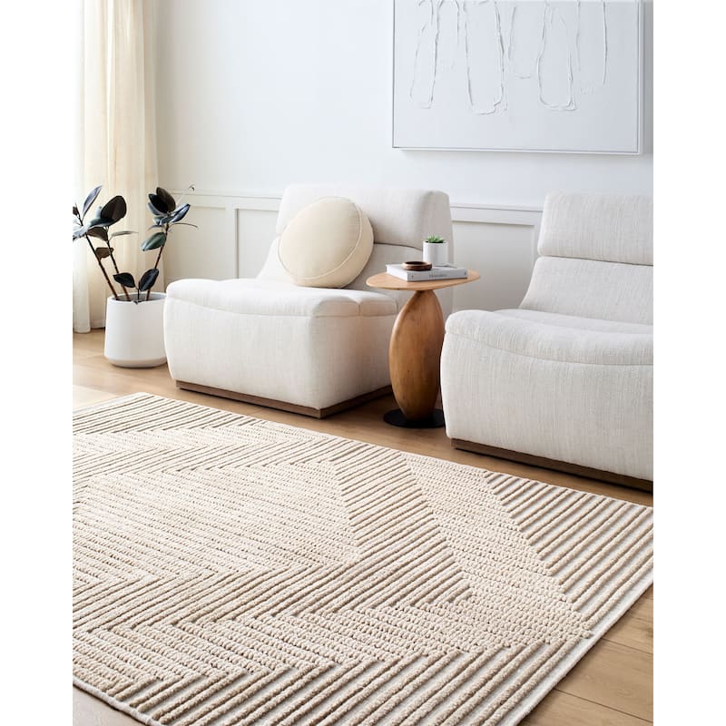 Livabliss Bohemian & Eclectic Lyna Diamond Washable Area Rug - 5' x 7'2" - Beige/ Light Brown