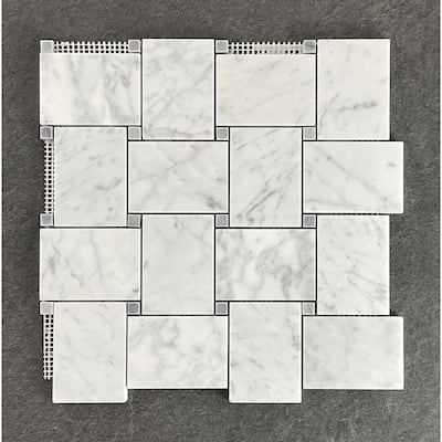 White Carrara 2 x 4 Basketweave Marble Mosaic Tiles - Case (10 Sheets)