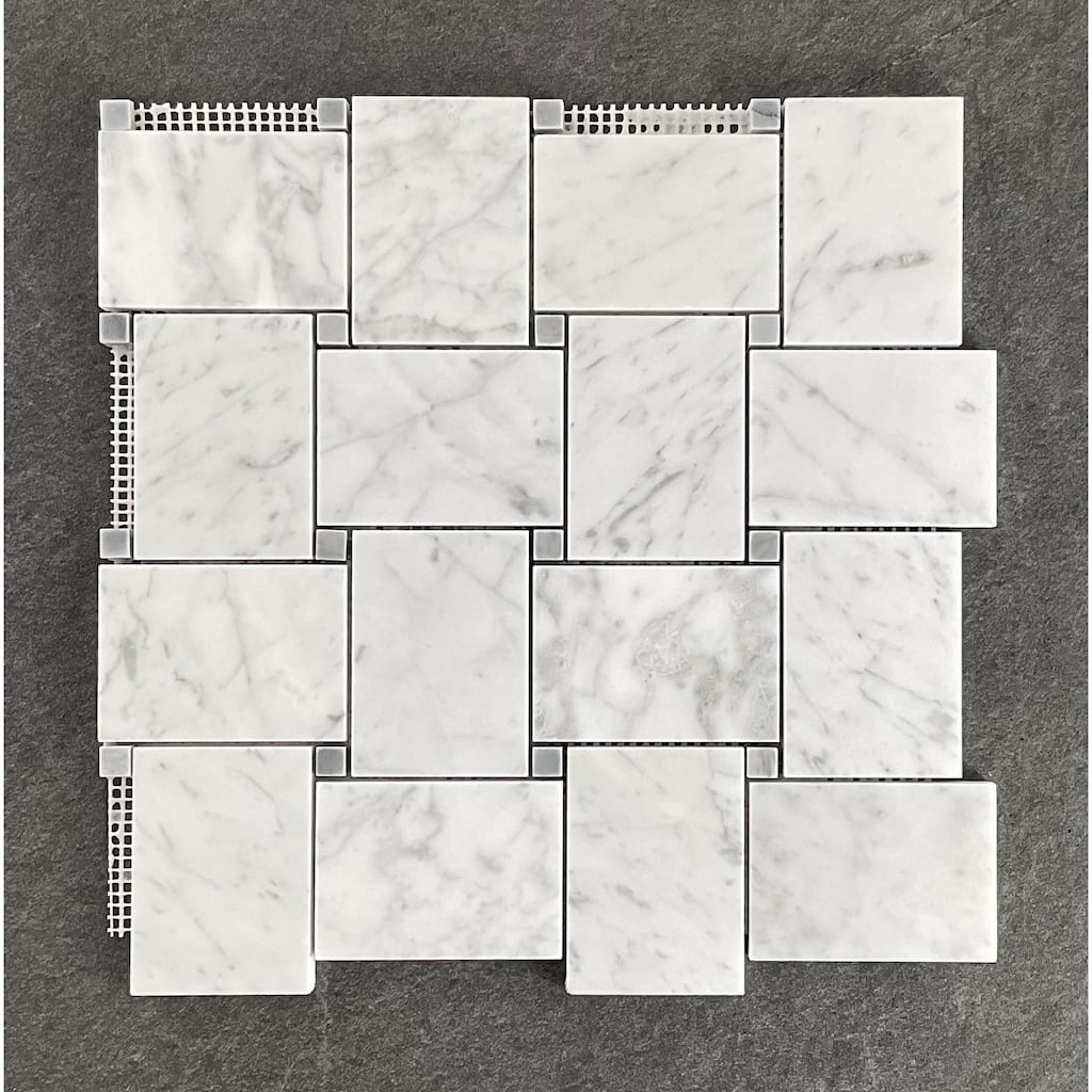 White Carrara 2 x 4 Basketweave Marble Mosaic Tiles - Case (10 Sheets)