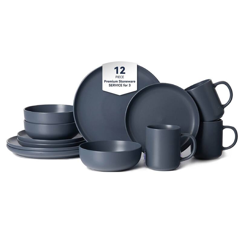 12PC Stoneware Dinnerware Set, Microwave Dishwasher Safe Stackable - Blue