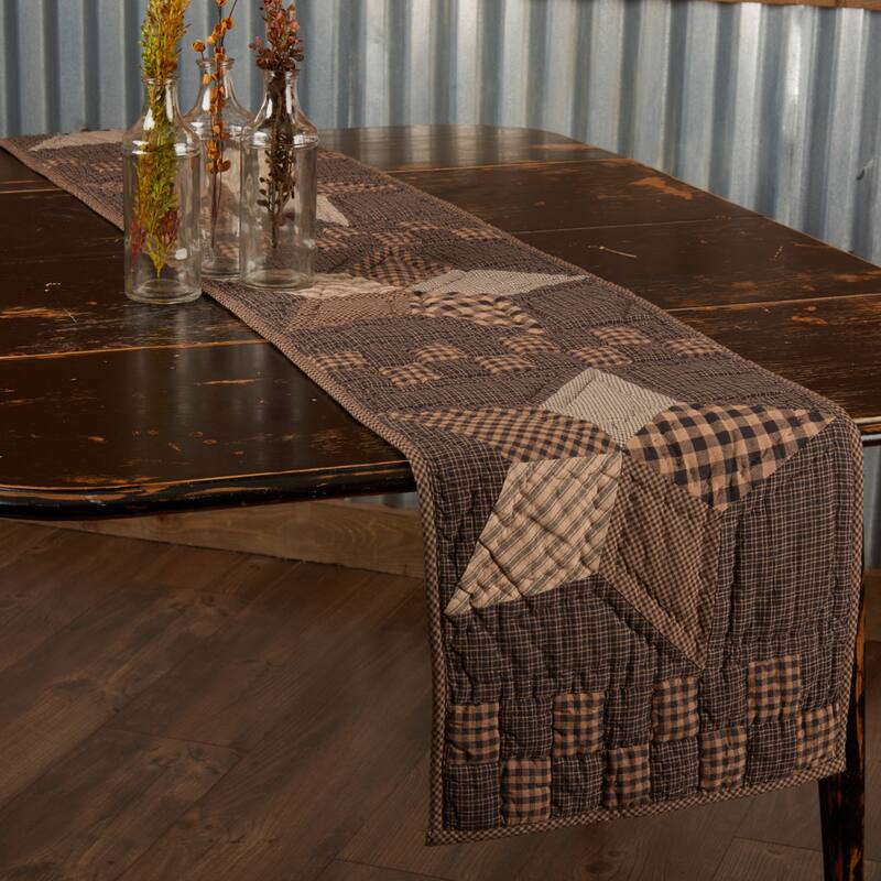 Farmhouse Star Quilted Runner - 13x72 - Charcoal Black/Natural/Creme