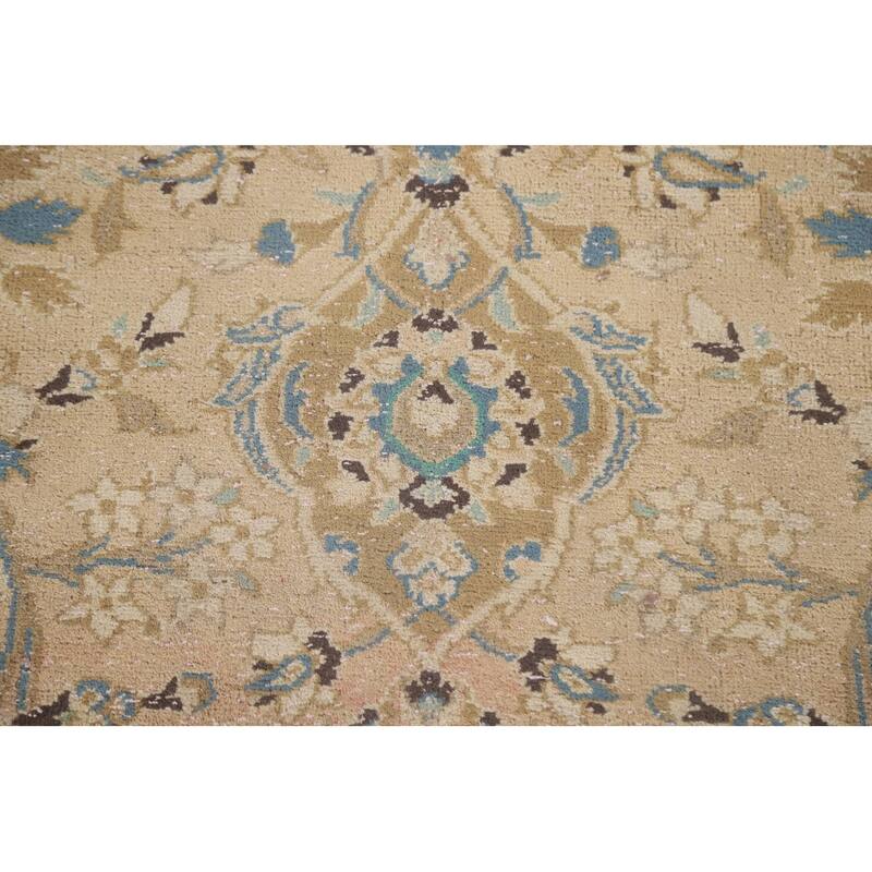Hand Knotted Oriental 100% Wool Carpet Traditional Floral Beige & Ivories Kashan Area Rug - 13' 3'' X 9' 8''