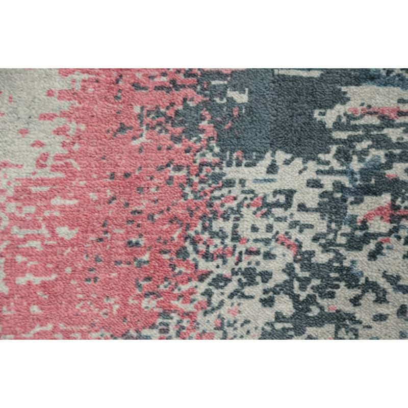 Hand Knotted Oriental Viscose Silk Carpet Modern Pictorial Multi-Colored Abstract Area Rug - 7' 11'' X 5' 8''