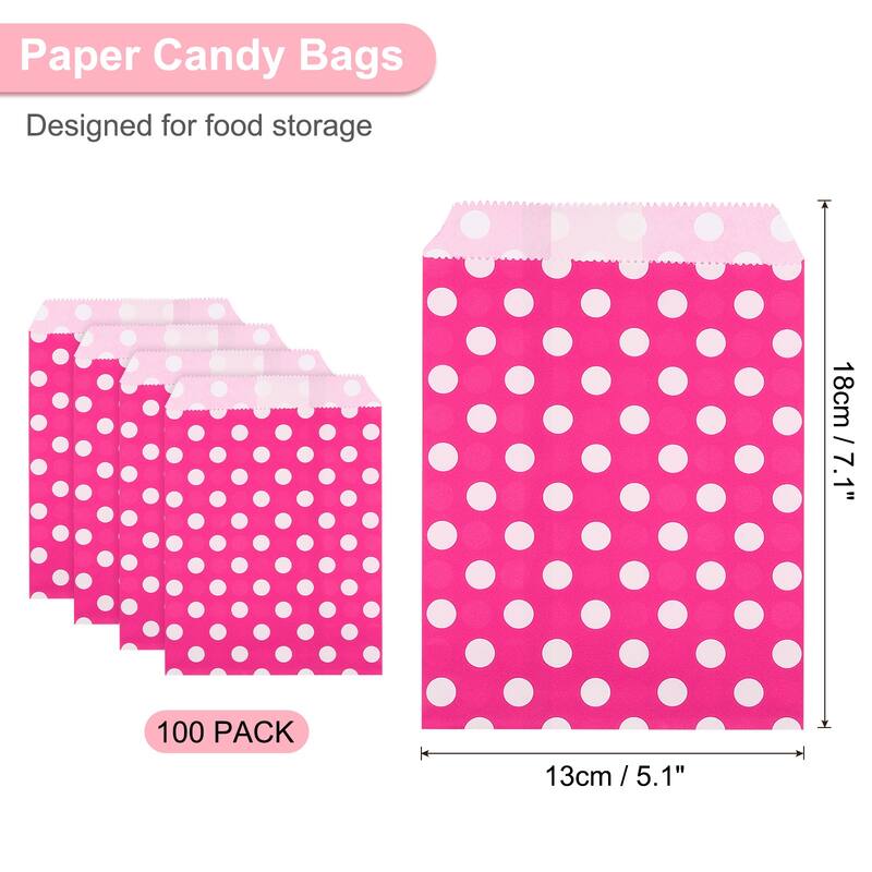 100Pcs Kraft Paper Treat Bags, Greaseproof Candy Bags Flat Favor Bags - Rose - 7" x 5"