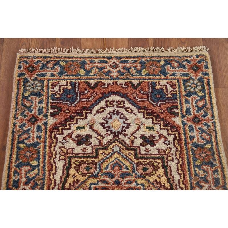 Heriz Serapi Indian Accent Rug Hand-Knotted Beige Wool Carpet - 2'0" x 3'0"