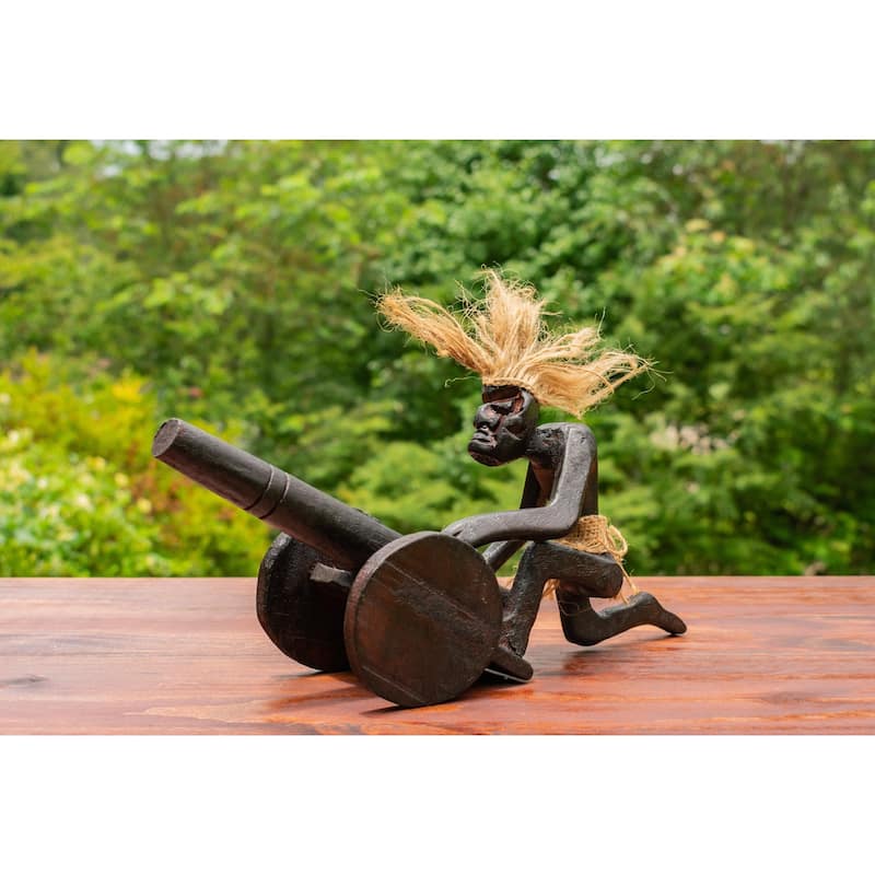 Primitive Firing Cannon Tribal Funny Statue Sculpture Tiki Bar Handcrafted Unique Gift Art - 11" wide x 6.5" tall x 3.5" deep