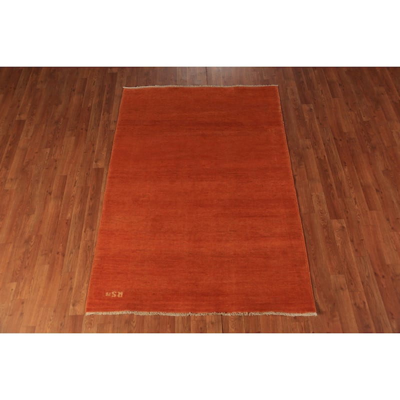Solid Gabbeh Modern Rug Hand-Knotted Oriental Wool Carpet - 4'2" x 5'10"