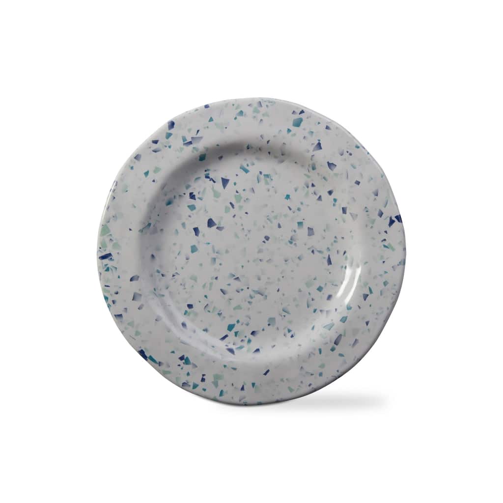 Terrazzo Melamine Salad Plate Set of 4 Blue Multi 9 Inch Dishwasher Safe Dining Plates Everyday Use