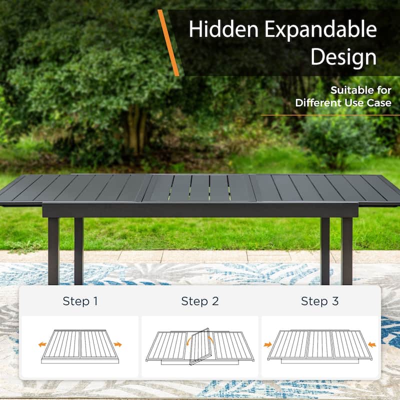 7/9 Patio Dining Set, Expendable Rectangular Outdoor Dining Table with Rattan Chairs