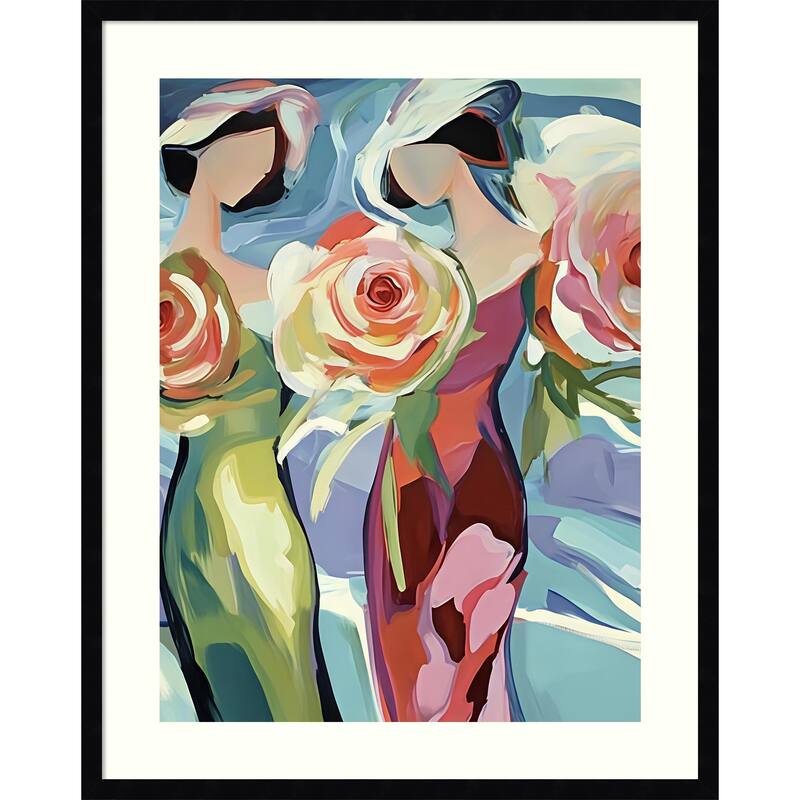 Two Women With Roses by Elena Avanesova Wood Framed Wall Art Print