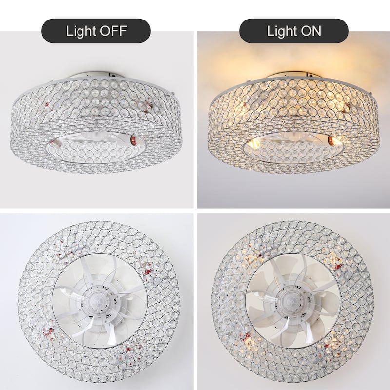 19.6" Crystal Ceiling Fans with Remote and 6 Speed DC Motor Reversible, NOT Included Bulbs