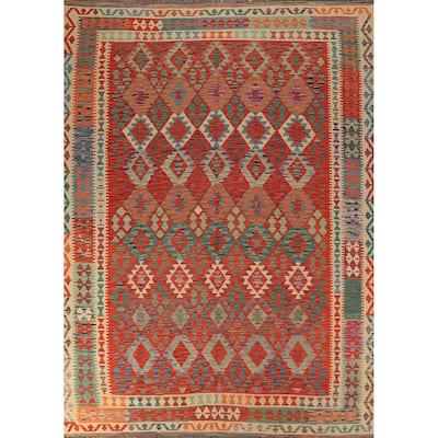 Geometric Kilim Oriental Area Rug Living Room Flatweave Wool Carpet - 8'2"x 11'3"