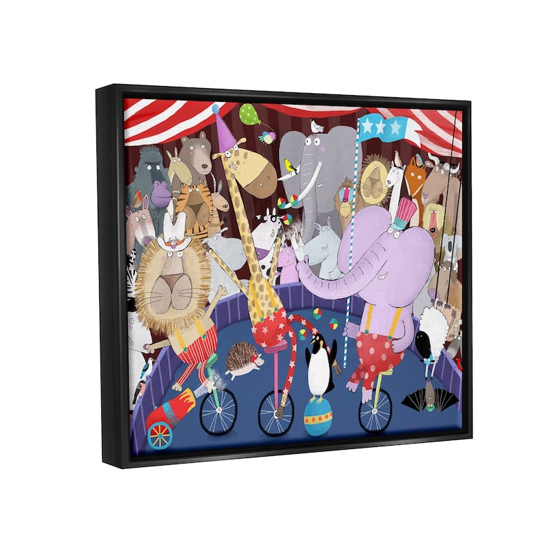 Stupell Animals in Circus Scene Framed Floater Canvas Wall Art Design by Carla Daly