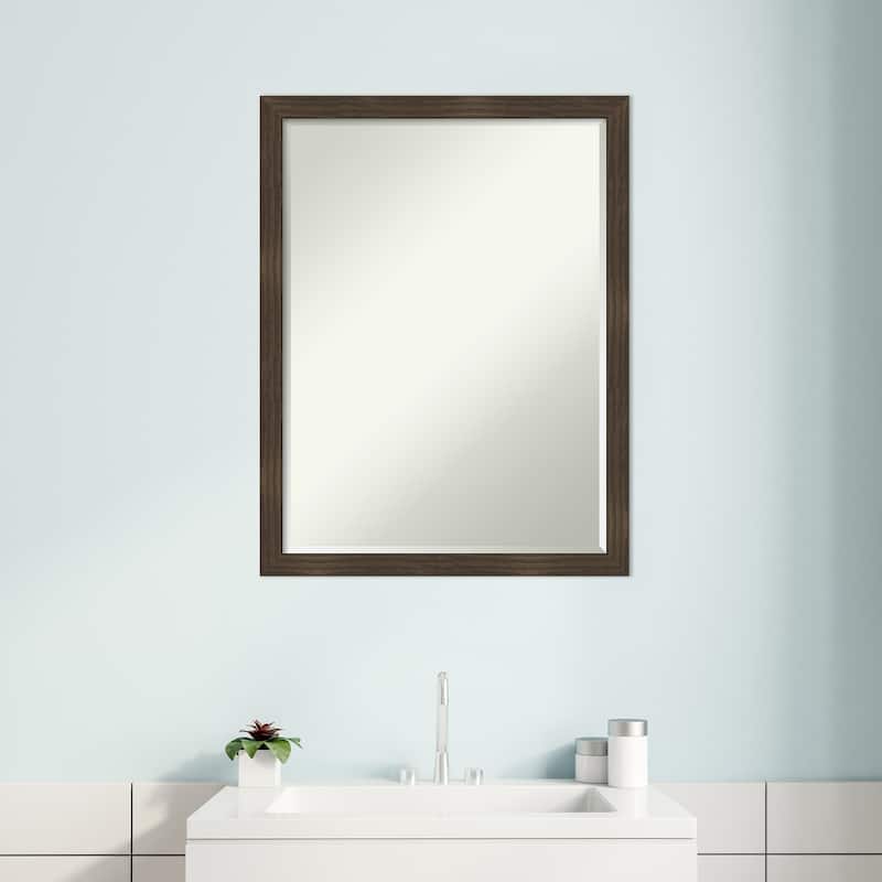 Woodgrain Stripe Half-Inch-Bevel Wood Framed Bathroom Vanity Wall Mirror - Glass Size 18x24