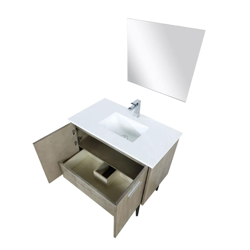 Lancy 36 in W x 20 in D Rustic Acacia Bath Vanity, White Quartz Top, Chrome Faucet Set and 28 in Mirror