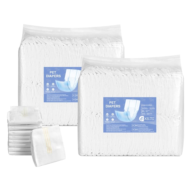 UIMOSO Disposable Male Dog Diapers, Super Absorbent Male Dog Wraps, 360 ° Leak-Proof Belly Bands with Wetness Indicator - XS, 96 Count (2 Packs of 48)