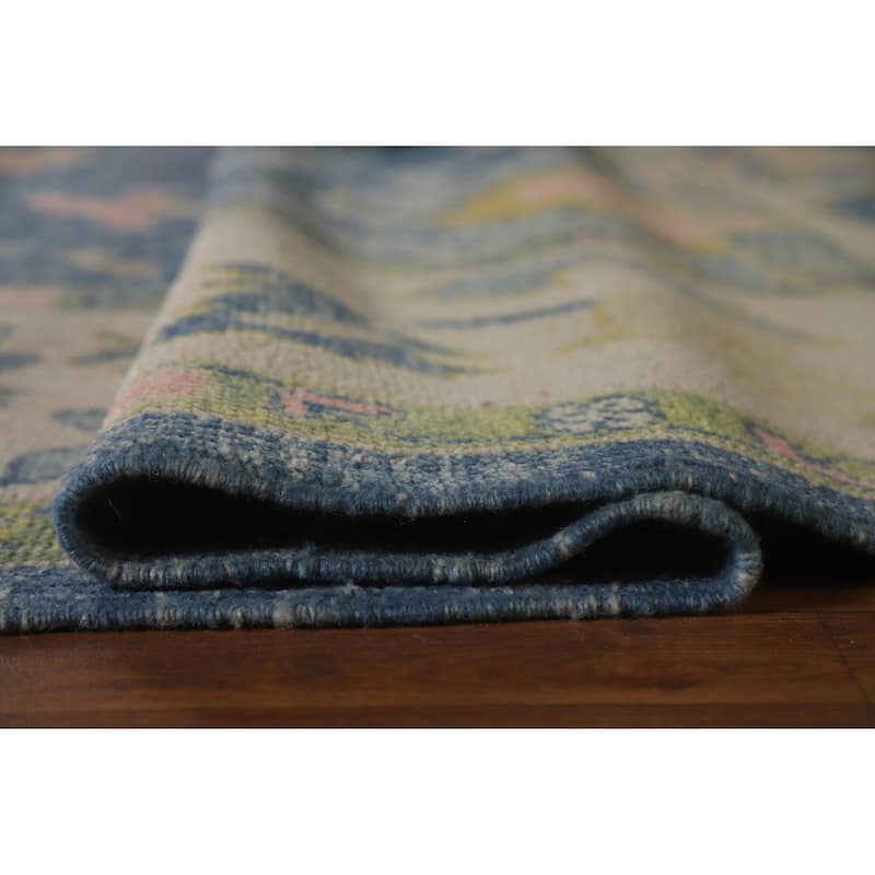 Hand Knotted Oriental 100% Wool Carpet Transitional All-Over Navy Blue & Blues Oushak Area Rug - 11' 10'' X 9' 5''